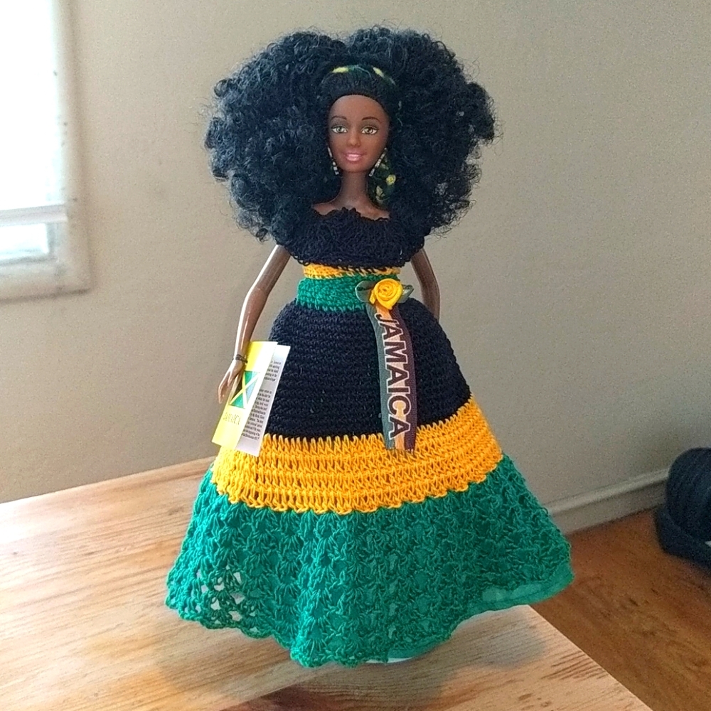 Gorgeous Jamaican/ Black Doll w Crocheted Dress